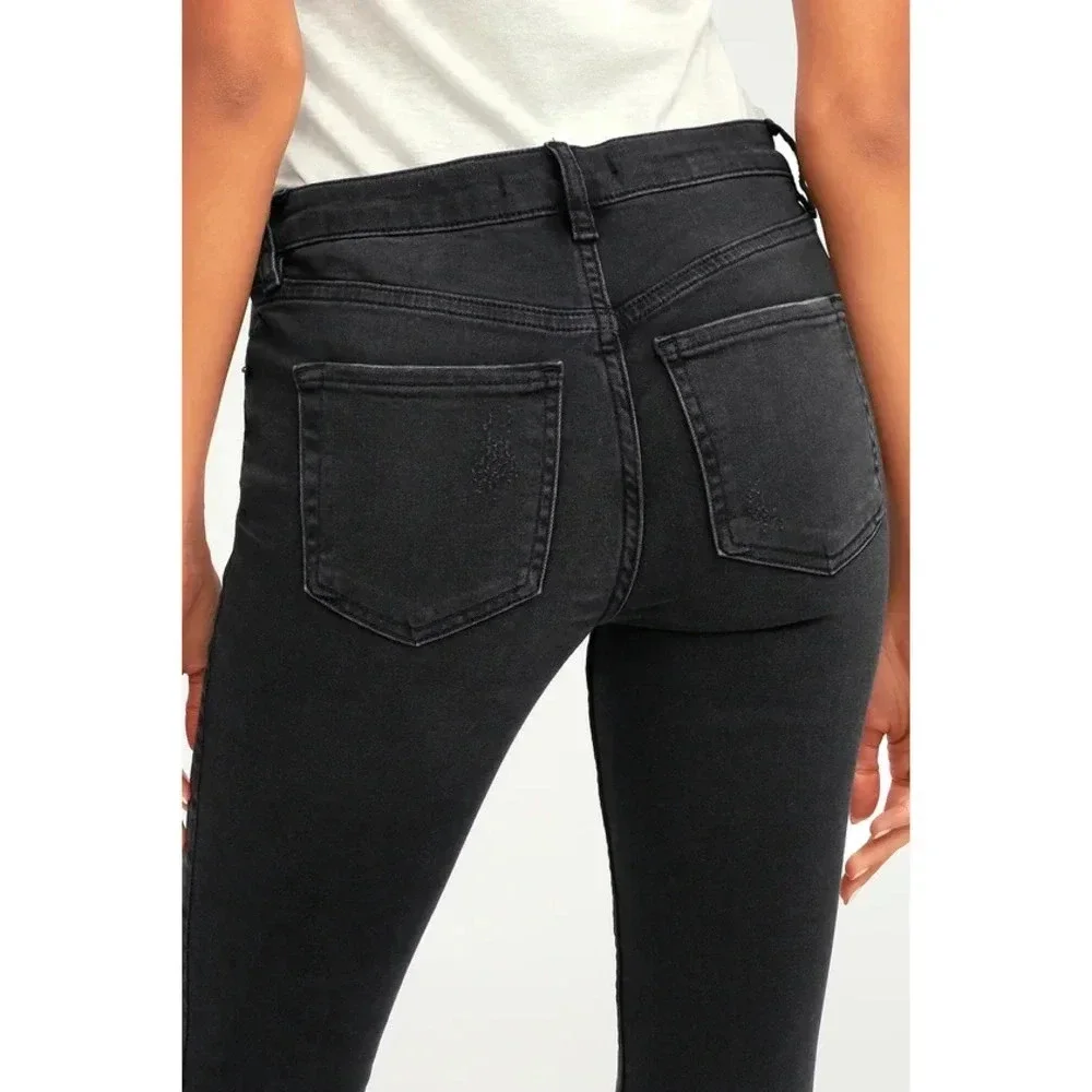 Free People Great Heights Frayed Skinny Jeans Black As Night Size W29